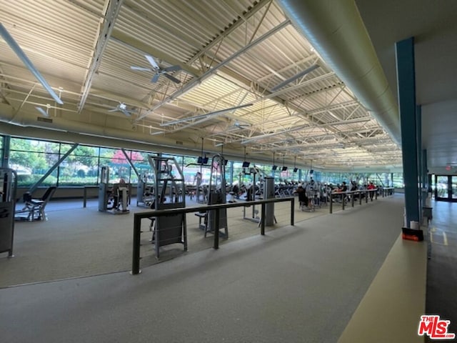 gym with ceiling fan