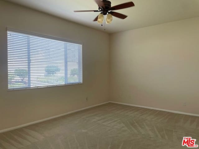 spare room featuring ceiling fan and carpet flooring