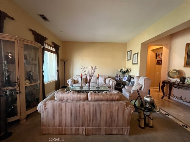 living room with carpet floors