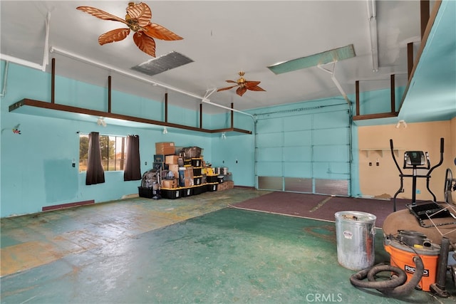 garage with ceiling fan