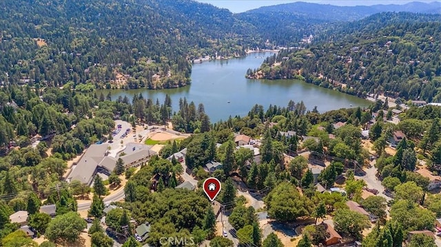 bird's eye view with a water and mountain view