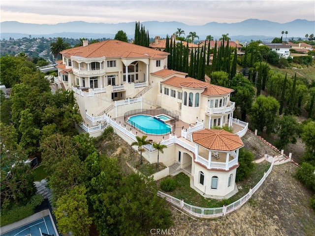 bird's eye view with a mountain view