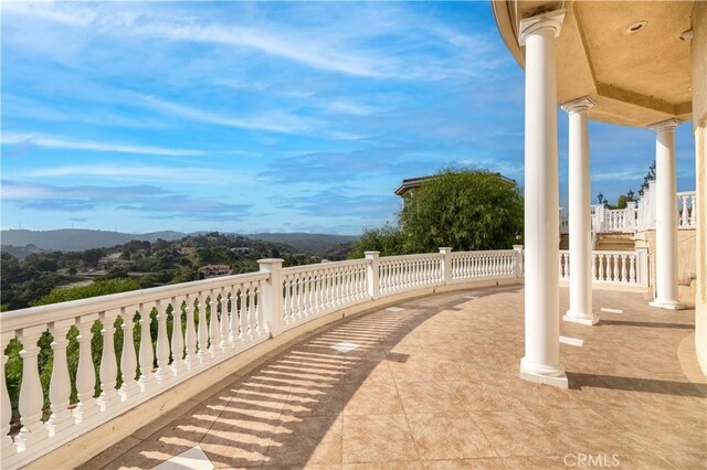 view of patio with a mountain view