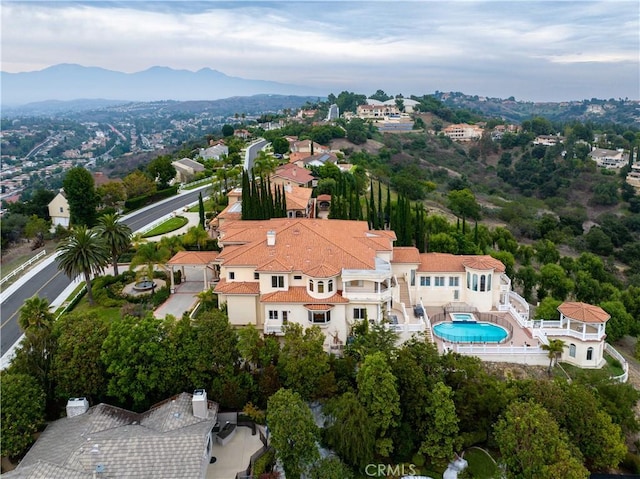 aerial view with a mountain view