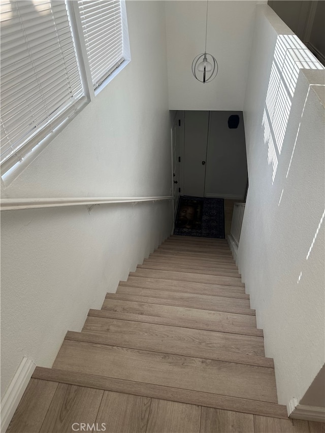 stairway featuring wood-type flooring