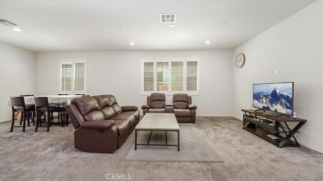 5345 Blue Ridge Way, Fontana, CA 92336 - carpeted living area featuring visible vents, recessed lighting, and baseboards