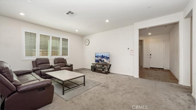 5345 Blue Ridge Way, Fontana, CA 92336 - living area featuring carpet flooring, recessed lighting, and visible vents