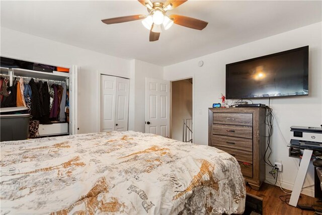 888 Victor Ave Unit 15, Inglewood, CA 90302 - bedroom with ceiling fan, two closets, and wood finished floors