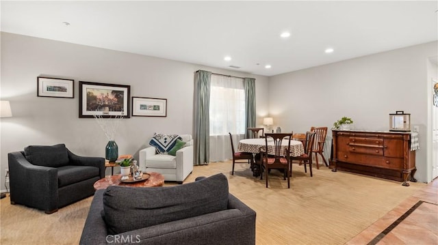 living room with recessed lighting