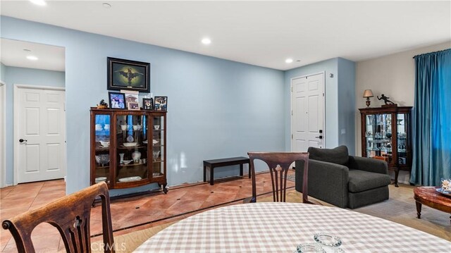 office area featuring light tile patterned floors and recessed lighting