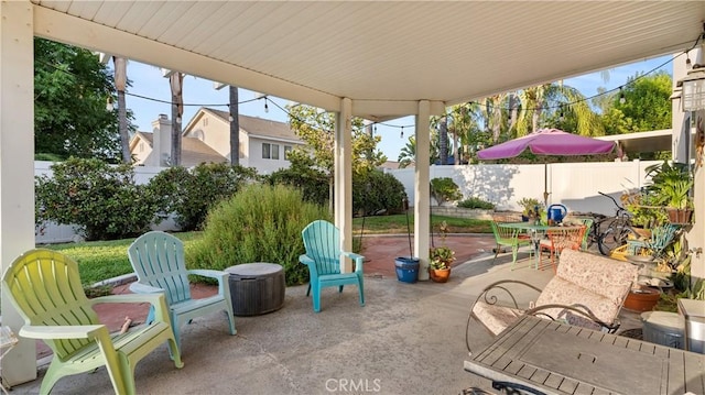 view of patio / terrace featuring a fenced backyard and outdoor dining area