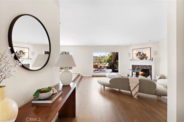 living room with hardwood / wood-style floors