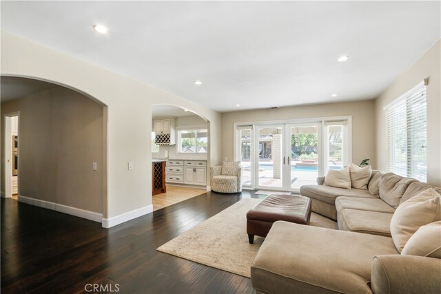 living room with hardwood / wood-style flooring