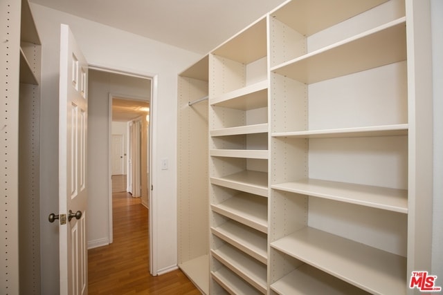 spacious closet featuring hardwood / wood-style flooring