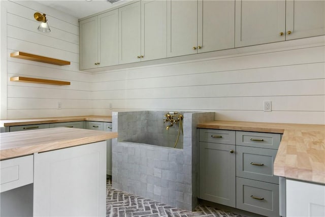 kitchen featuring butcher block counters