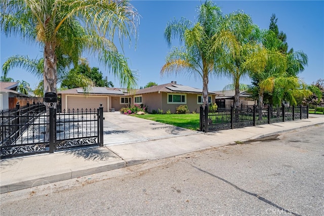 single story home featuring a front lawn