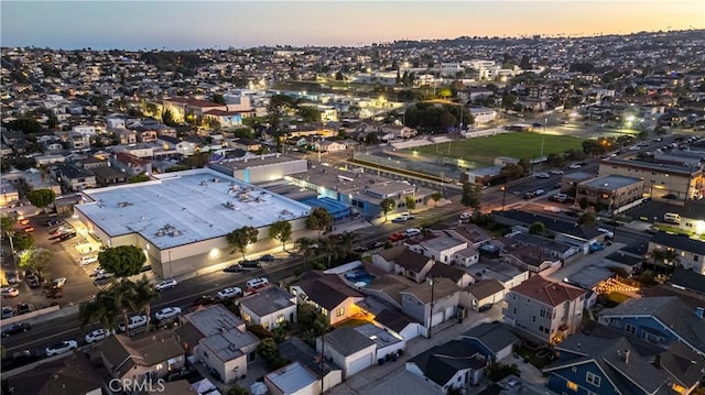 view of aerial view at dusk