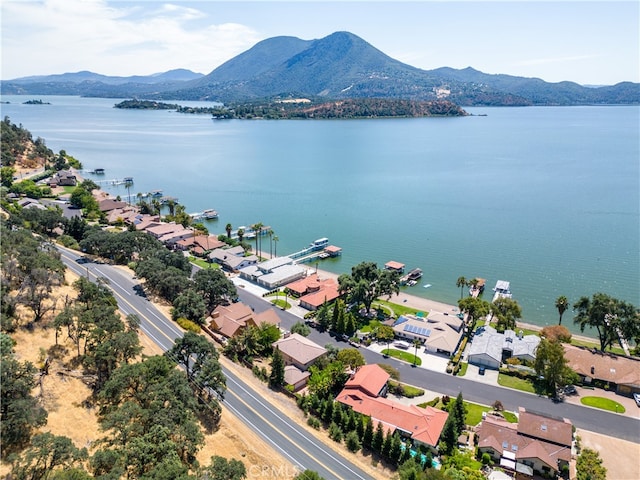 aerial view with a water and mountain view