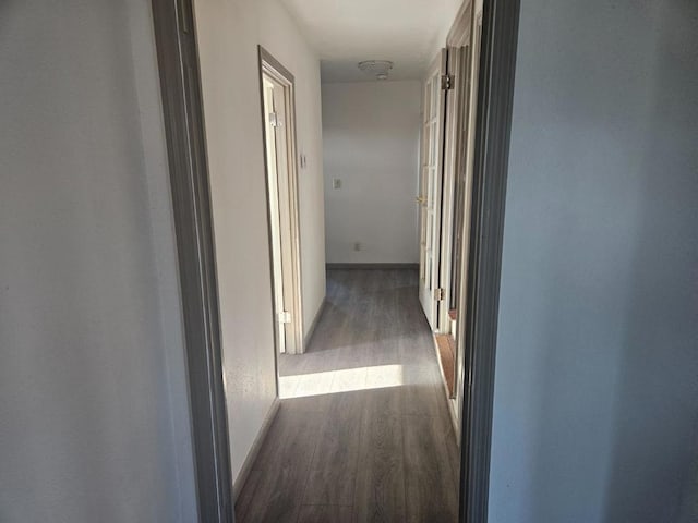 hallway with dark hardwood / wood-style flooring