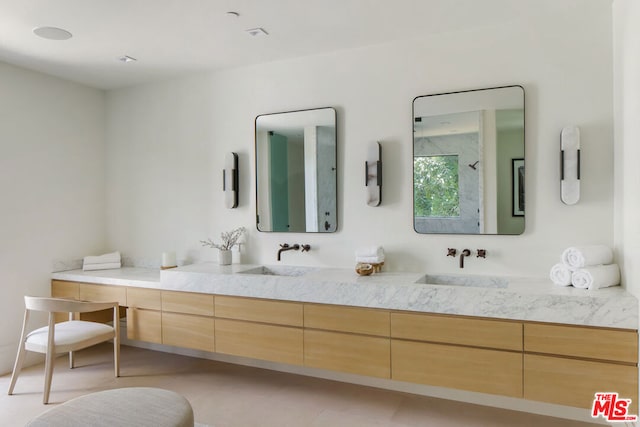 bathroom with a shower and vanity