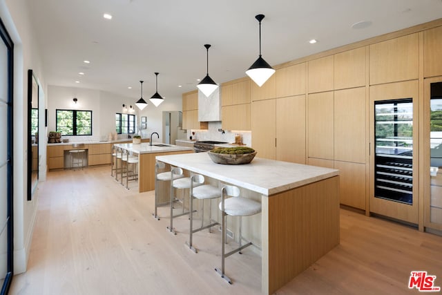 kitchen featuring hanging light fixtures, plenty of natural light, and a spacious island