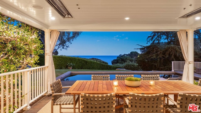 view of patio / terrace featuring a water view