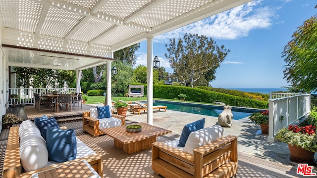 view of patio with a pergola and an outdoor hangout area