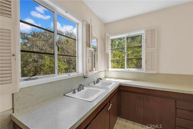 kitchen featuring dark brown cabinetry and sink