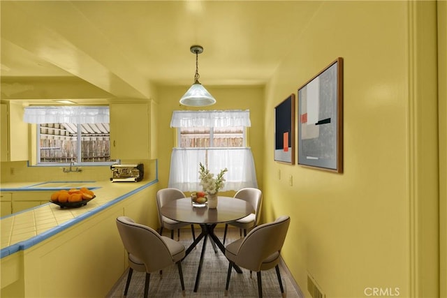 dining area featuring sink