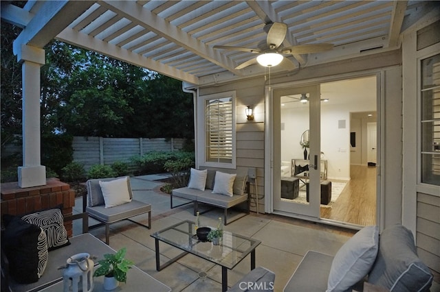 view of patio with a pergola and ceiling fan