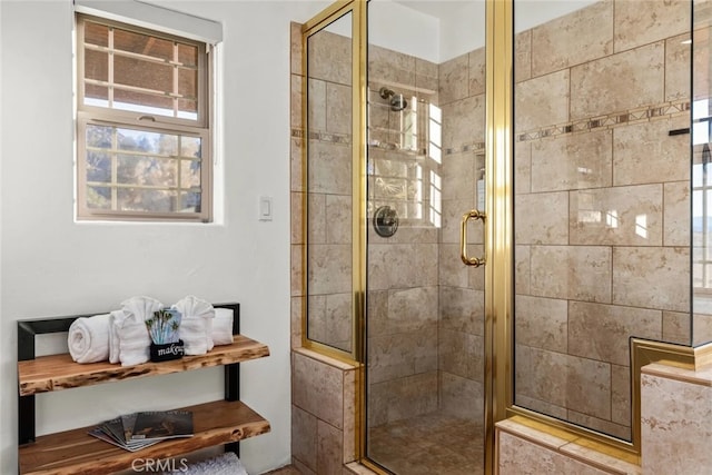 bathroom with walk in shower and a wealth of natural light