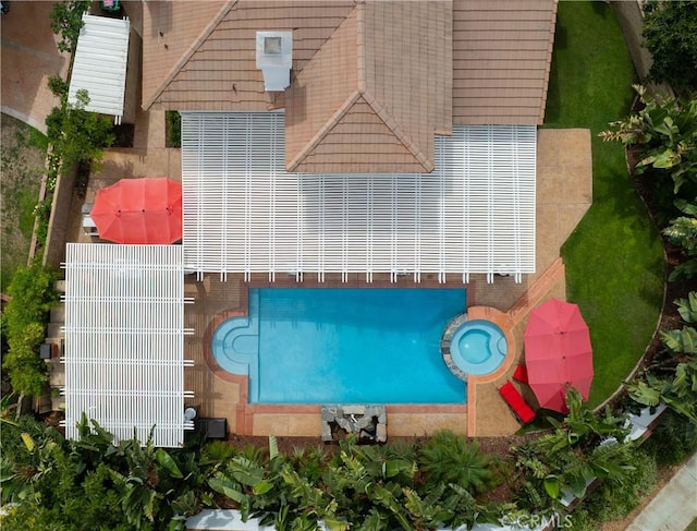 2221 Ventia, Tustin, CA 92782 - aerial view of property and surrounding area with a pool area