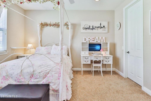 bedroom with carpet floors and ceiling fan