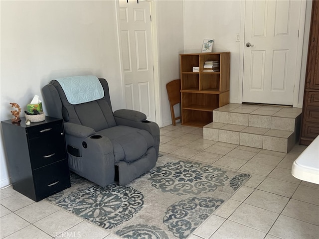 living area featuring light tile patterned floors