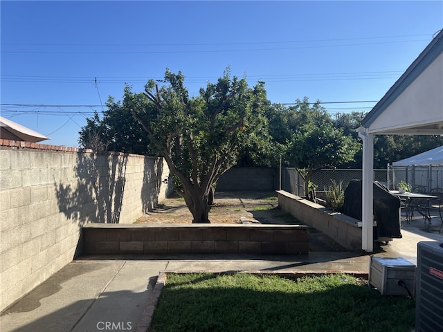 view of yard with a patio and central AC