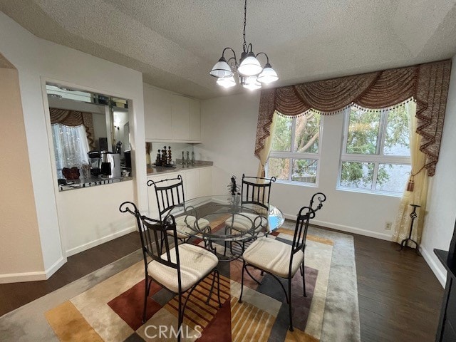 dining room featuring a notable chandelier, a textured ceiling, and hardwood / wood-style floors