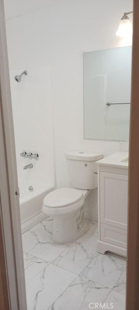 full bathroom featuring shower / bathing tub combination, vanity, and toilet