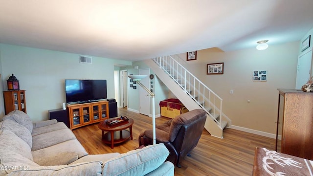 living room with light wood-type flooring