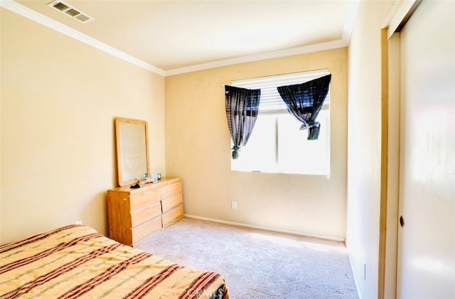 unfurnished bedroom with ornamental molding, carpet, and a closet