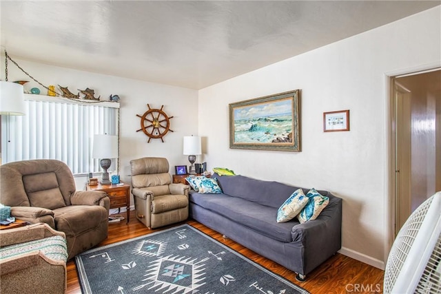 living room with dark wood-type flooring