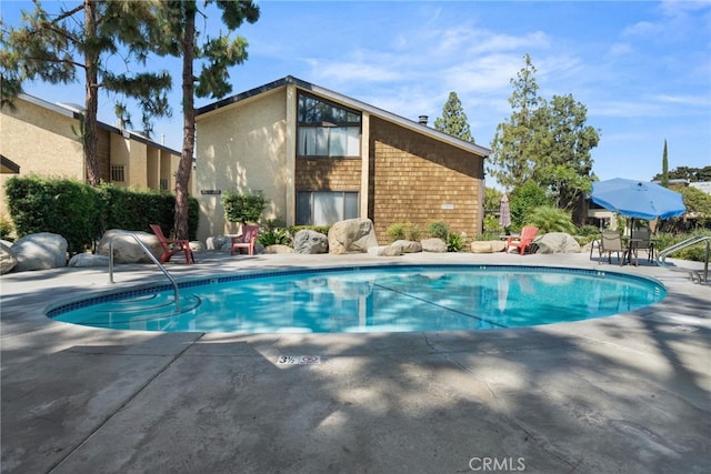 view of swimming pool featuring a patio area