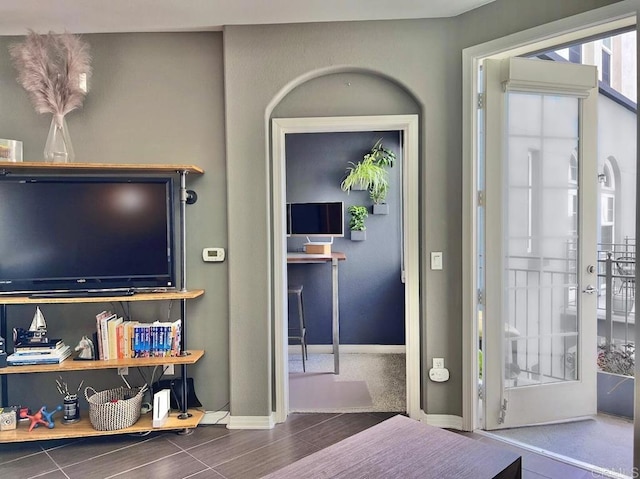 bedroom with dark wood-type flooring