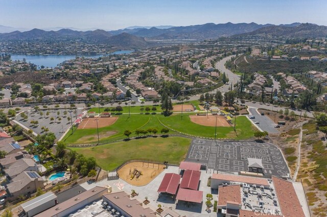 aerial view with a water and mountain view