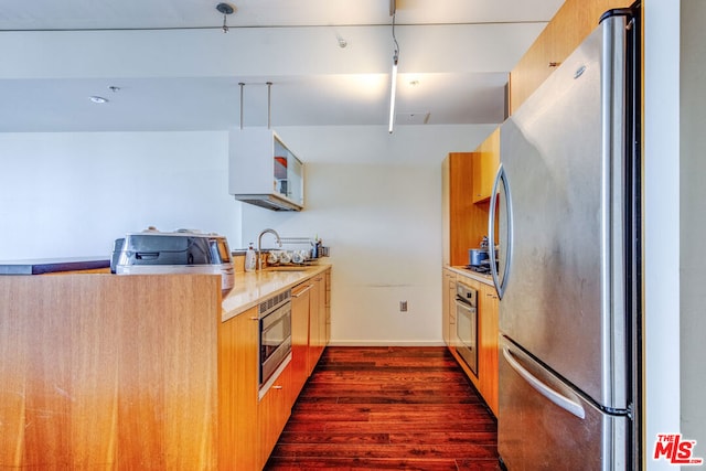 kitchen featuring sink, appliances with stainless steel finishes, and dark wood-type flooring