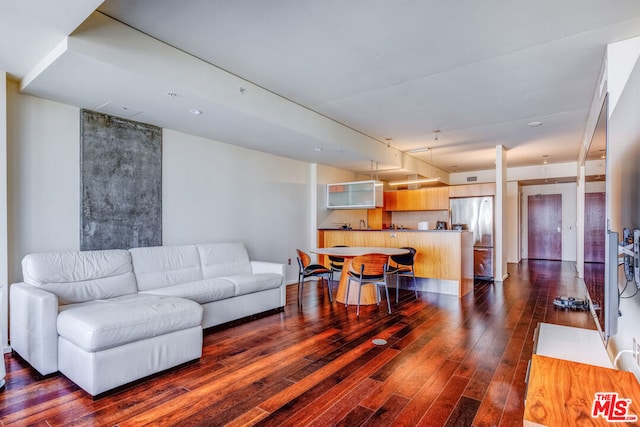 living room featuring dark hardwood / wood-style flooring