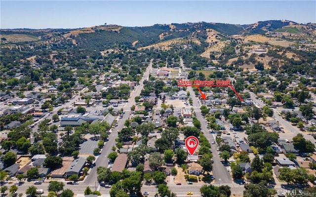 birds eye view of property featuring a mountain view