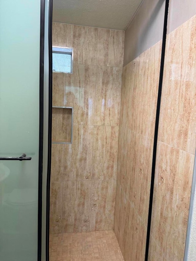 bathroom featuring a shower with door