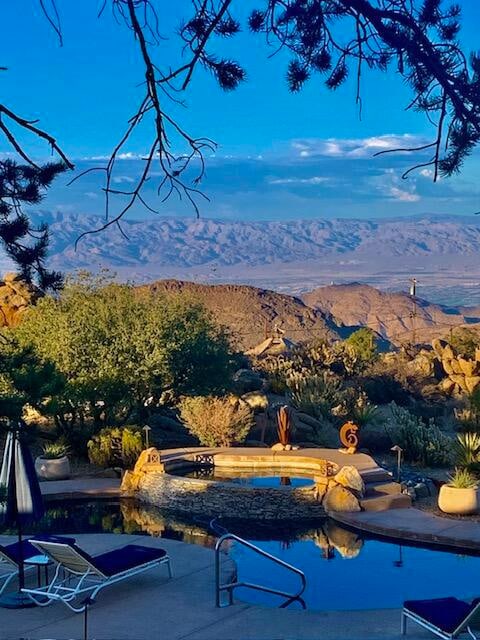 view of pool featuring a mountain view