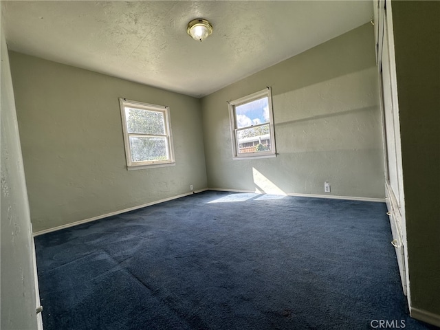 carpeted spare room with a textured ceiling and plenty of natural light