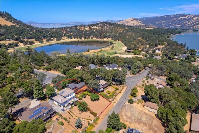 aerial view with a water and mountain view